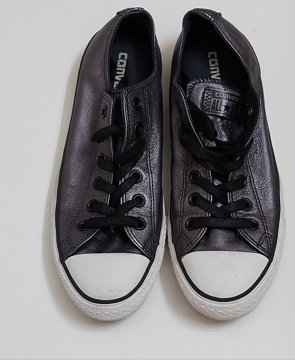Converse Women’s Black Leather Low-Top Sneakers with White Toe Cap